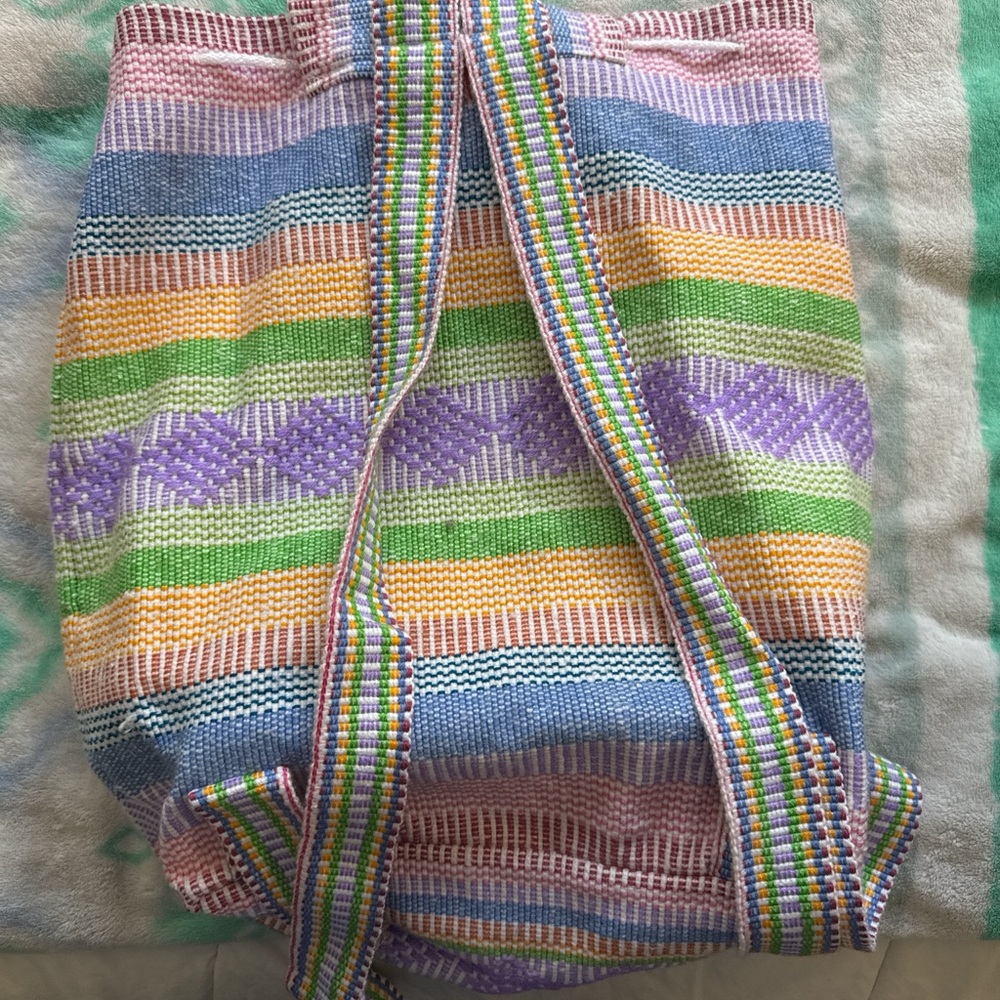 Woven Multicolor Stripe Drawstring Backpack - Pas… - image 2